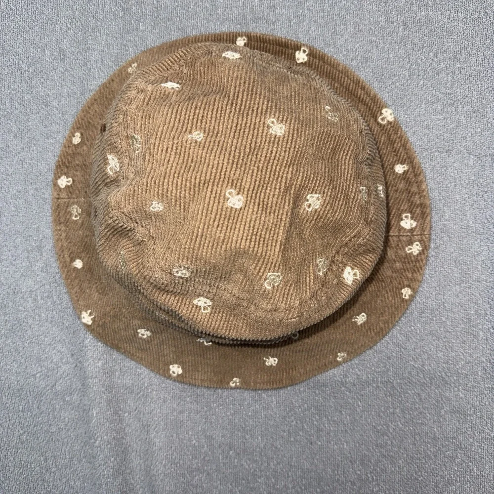 Corduroy Bucket Hat With Embroidered Mushrooms